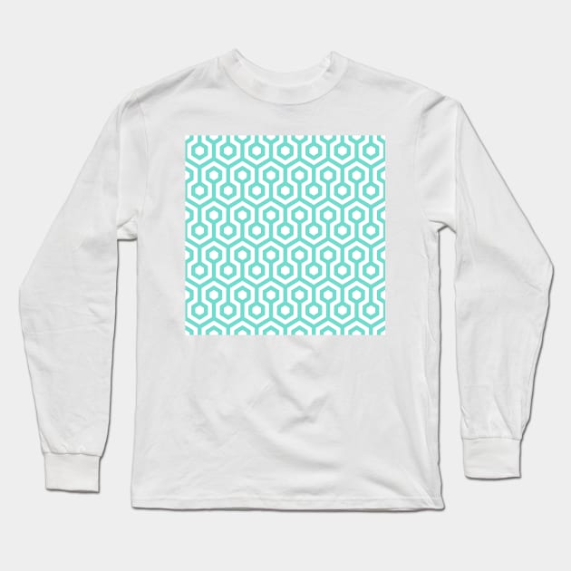 Geometric Pattern: Looped Hexagons: Blue Long Sleeve T-Shirt by Red Wolf